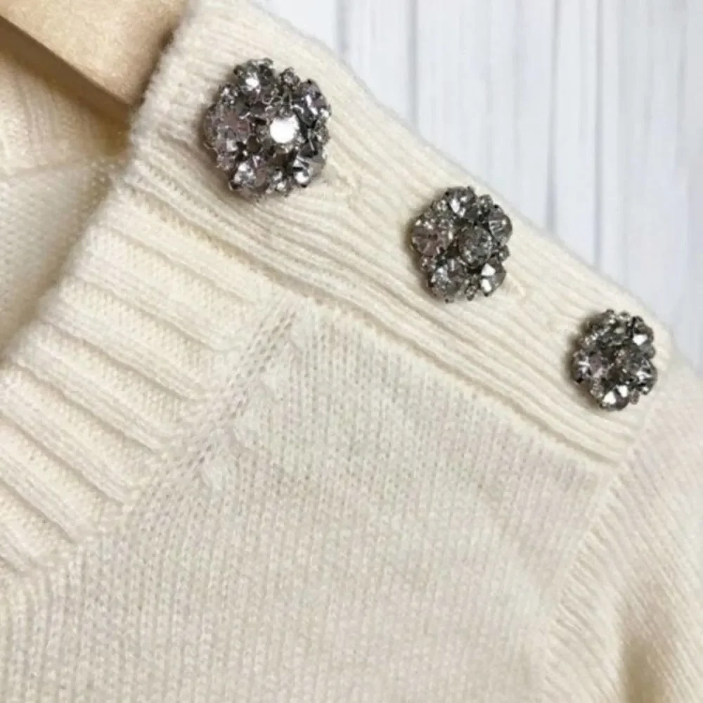 J. CREW Crewneck Sweater with Jeweled Buttons